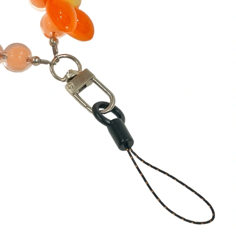 🎁 Kawaii Orange Flower Mobile Phone Wrist Lanyard Solid Makaron Beaded Chain